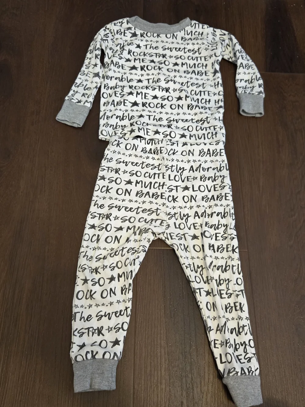 Honest Baby Clothing, White and Gray Handwritten Script Kids Pajama Set, 18M